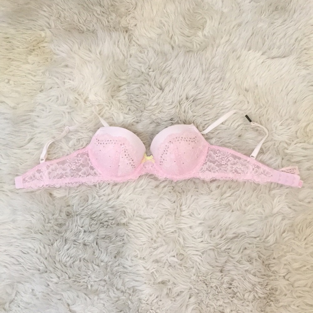 NWT Pink Glitter and Rhinestone Lace VS Demi Bra